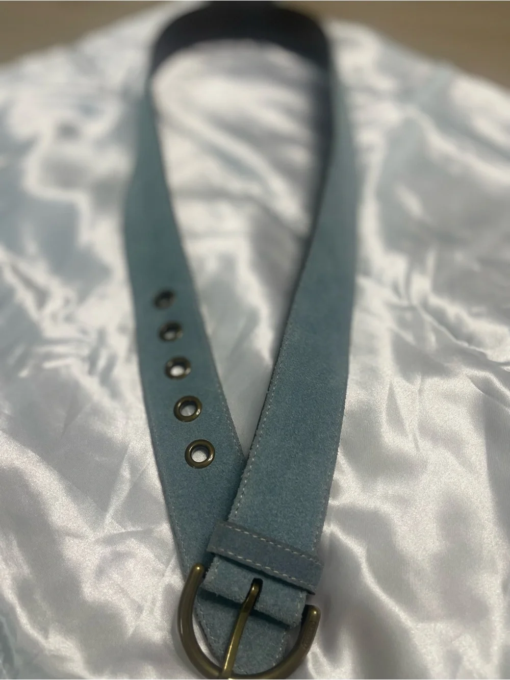 Coach Vintage Y2K Suede Belt in Light Blue with Brass Buckle size L style 3979